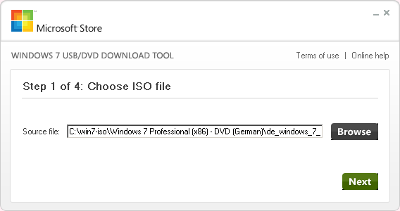 Windows 7 USB DVD tool - Screenshot
